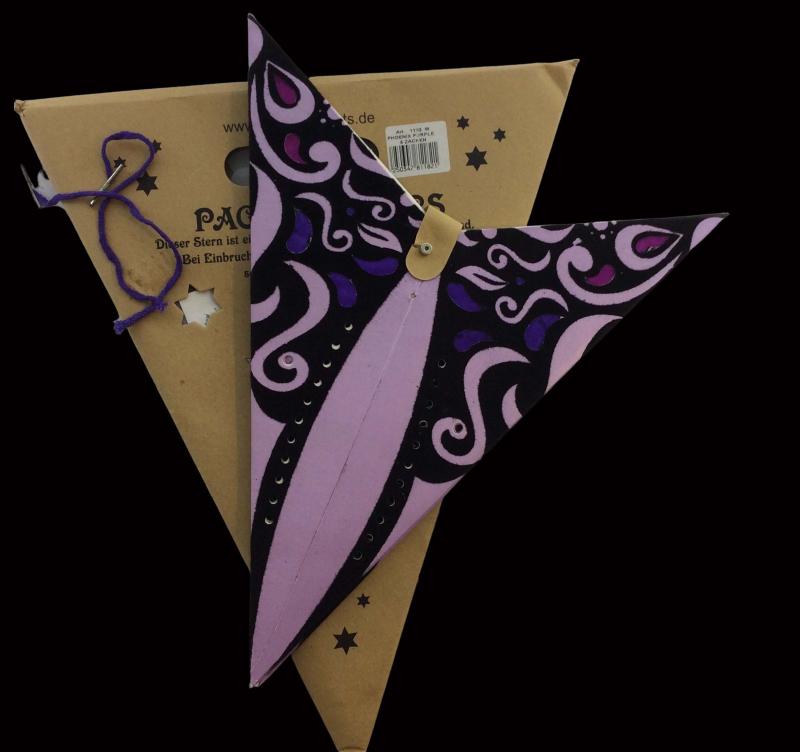 Phönix Lila / Samtdruck  - Faltbarer Leuchtstern, Weihnachtsstern aus Papier mit Samtdruck-5 Zacken, 60 cm